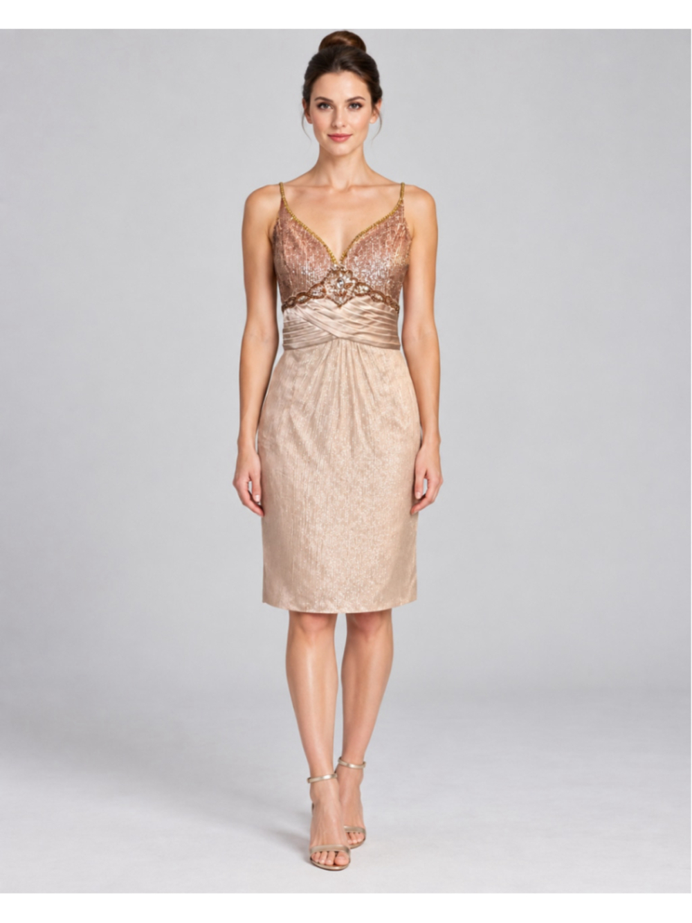 Terani Couture Mocha 100% Silk Beaded Sequin Cocktail Dress Size 10 NWT